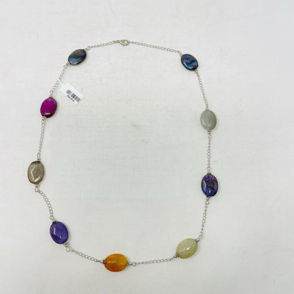 Shop LC Multi Color Agate Gemstone Stainless Steel Necklace 24 in Long 5157